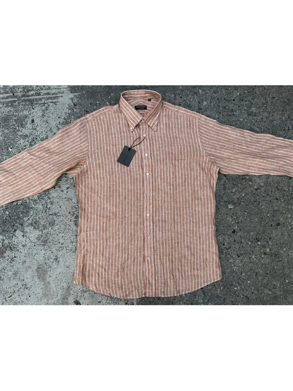 Spier & Mackay Red Stripe Linen Sportshirt Button Down Size 17.5 NWT 100%‎ Linen